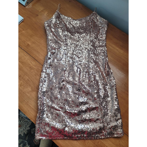 Lulu's Rosegold Sequin Bodycon Fully Lined Medium Dress - Picture 8 of 8